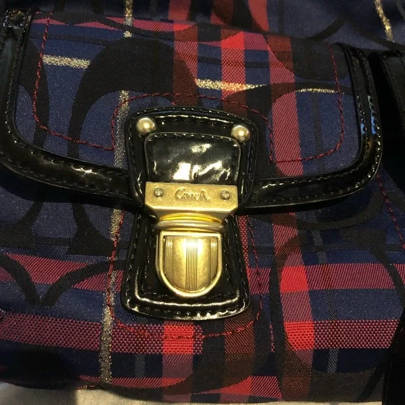 Coach Handbag Shoulder Poppy Blue Purple Red Plaid Tartan Purse Bag G1282-21622 - Picture 4 of 9